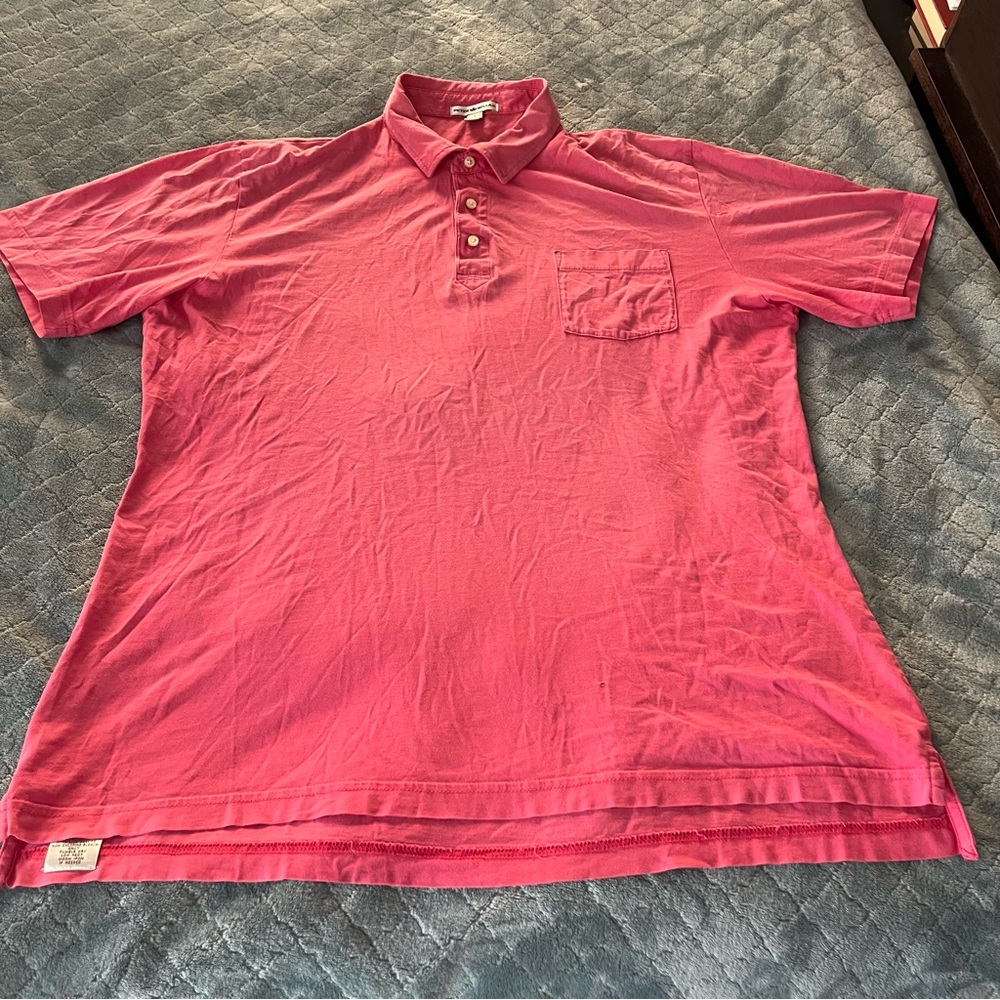 Peter Millar Mens Pink Short Sleeve Cotton Polo‎ Shirt Chest Pocket Large